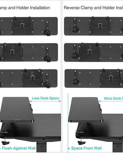 AVLT Clamp Desk Shelf Dual 32" Monitor Riser With Slide-out Holder for Convertible Laptop, Tablet, Smartphone (Black) - Floating Stand (Clamp-On Shelf Only)