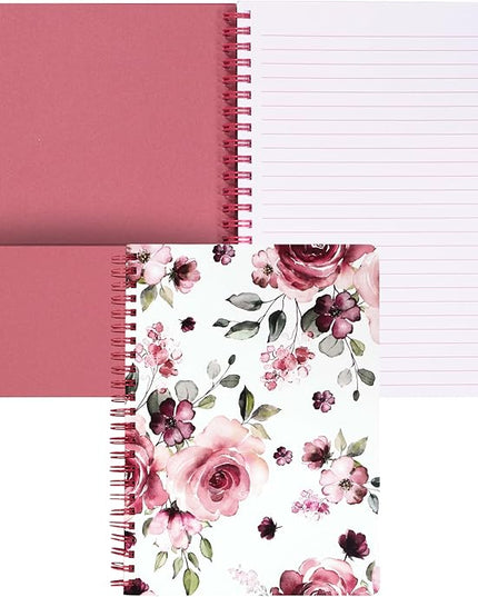 Steel Mill & Co Cute Mini Spiral Notebook, 8.25" x 6.25" Journal with Durable Hardcover and 160 Lined Pages, Rose Floral