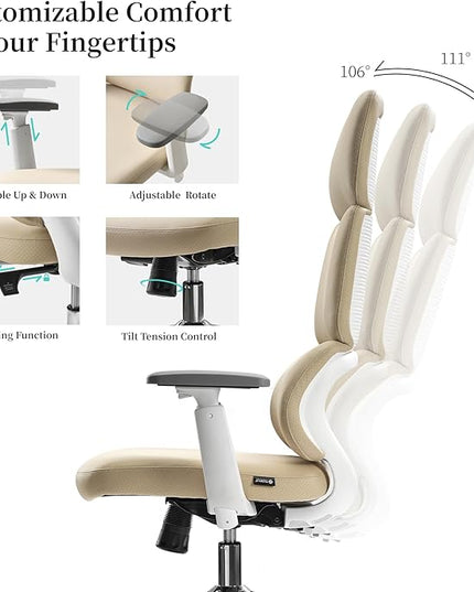 EUREKA ERGONOMIC Remi High Back Office Chair, PU Leather Office Chair with Wheels, Leather Desk Chair, Executive Office Chair Comfy for Home & Office, Beige