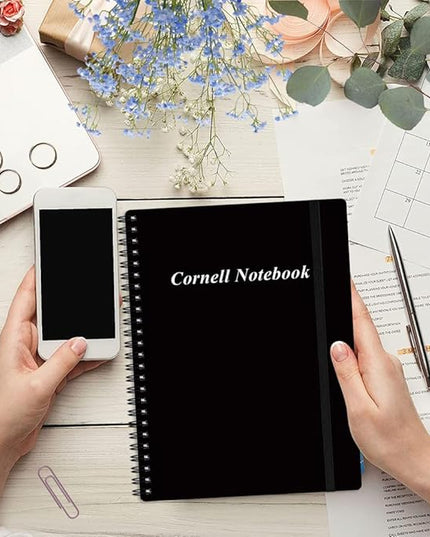 Yaridar A4 Cornell Notes Notebook - Spiral Cornell Notebooks for Note Taking, Subject College Ruled Notebook Steno Pads for Office/School/College/Home, 8.5" x 11", Black