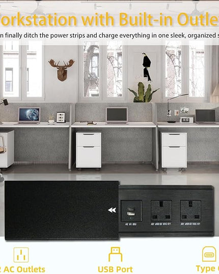 SAINTCY 4-Person Modular Desk Workstation with Privacy Walls & Integrated Power | Includes Mobile Drawer Cabinets | Space-Saving Layout for Startups & Modern Offices (Silver, 2 Desk for 4 Person)