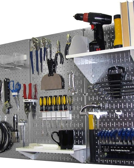Wall Control Pegboard Organizer 4 ft. Metal Pegboard Standard Tool Storage Kit with Galvanized Toolboard and White Accessories
