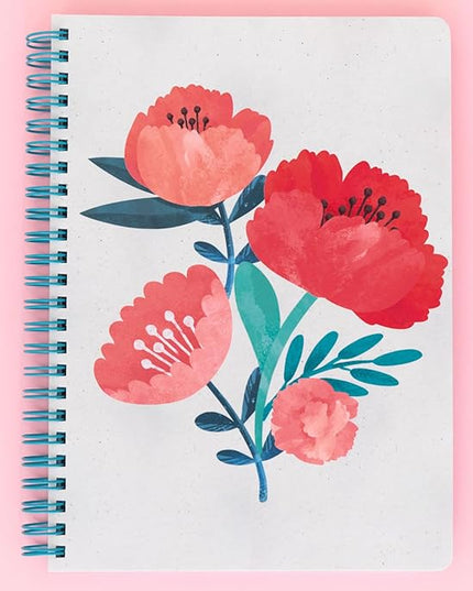 Steel Mill & Co Cute Mini Spiral Notebook, 8.25" x 6.25" Journal with Durable Hardcover and 160 Lined Pages (Poppy Boquet)