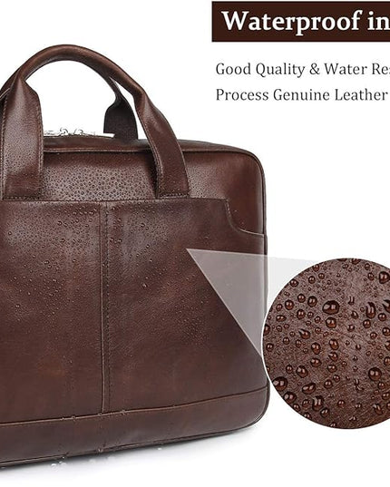Augus Leather Laptop Briefcase for Men,Waterproof Travel Messenger Duffle Bags 15.6 Inch Laptop Bag