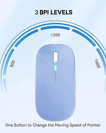 Wireless Bluetooth Mouse Rechargeable Laptop Mice with LED Lights Silent Slim Use(BT5.2 and 2.4G Portable USB) Dual Mode Computer Mouse for Laptop/iPad/Tablet/Apple/Computer/Mac (Blue)
