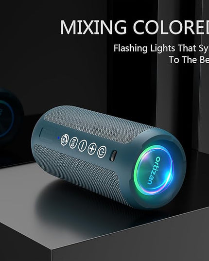 Ortizan Portable Bluetooth Speaker: IPX7 Waterproof, 24W Loud Sound, Deep Bass, Bluetooth 5.3, LED Lights, Wireless Stereo Pairing, 30H Playtime, for Home/Outdoor/Party/Beach, Birthday Gift (Blue)