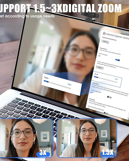 4K Webcam for PC & Laptop - Ultral HD 4K, AI Autofocus, Support DZoom and ePTZ, Built-in Noise-Canceling Mics and Slidable Privacy Cover for Business Meetings, Conferencing & Video Calls