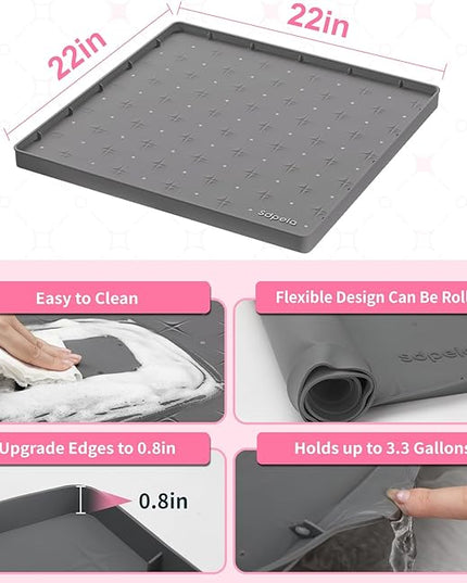 Sdpeia Under Sink Mat 22"×22" Waterproof Silicone Cabinet Liner & Sink Protector for Kitchen & Bathroom, Multi-Purpose Organizers Tray for Pets, Laundry, Cat Litter Mat,Gray