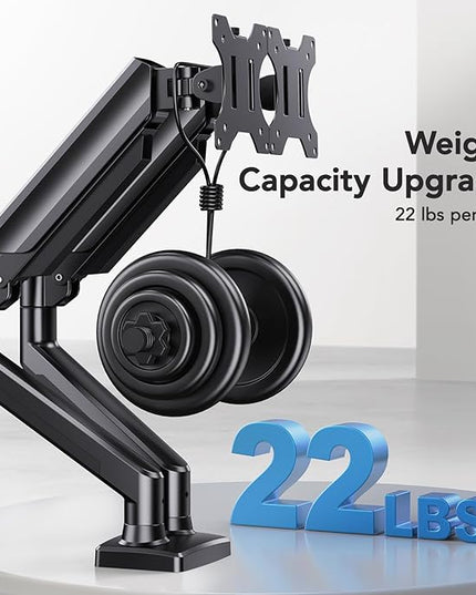 HUANUO Dual Monitor Mount for 2 Monitors up to 32 inches, Each Arm Holds Max 22lbs, Dual Monitor Stand with Advanced System, Height-Adjustable/Tilt/Swivel/Rotate, VESA Standard 75mm or 100mm