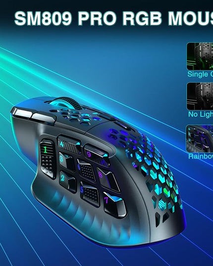 SOLAKAKA SM809 Pro Gaming Mouse with 9 Side Buttons,24000 DPI RGB Mouse for Gamer,16 Programmable Macros MMO Mouse,Black