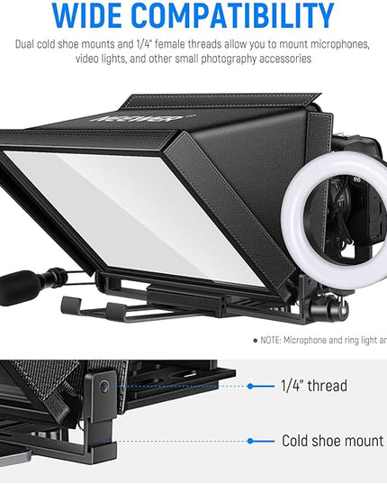 NEEWER X12 Aluminum Teleprompter with RT-110 Remote Control (Connected via Bluetooth on NEEWER Teleprompter App) & Carry Case, Compatible with iPad, iOS/Android Tablets, Smartphones, DSLRs (Black)