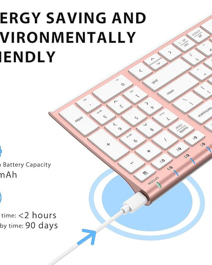 iClever BK10 Bluetooth Keyboard, Wireless Rechargeable Ultra-Slim Keyboard with Long Battery Life, Compatible with iOS, Android, Windows, Mac for iPad, Tablet, Laptop, PC, Phone (Rose Gold)