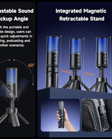 COMICA EJoy UNI S Gaming USB Microphone for PC, RGB Condenser Mic with Noise Reduction, Tripod Stand, Streaming Microphone for Gaming, Streaming, Podcasting, Recording, Laptop, PS4, PS5 (Black