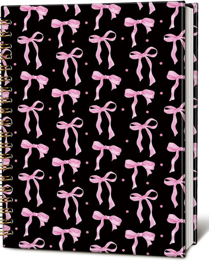 LIANGW Coquette Pink and Black Bow Notebook Journal for Teen Girls & Women, Preppy Cute Journal Gifts for Women, Pink Girly Gifts, Black Office Supplies, Hardcover Spiral Notebook, 5.5x8.3 Inch