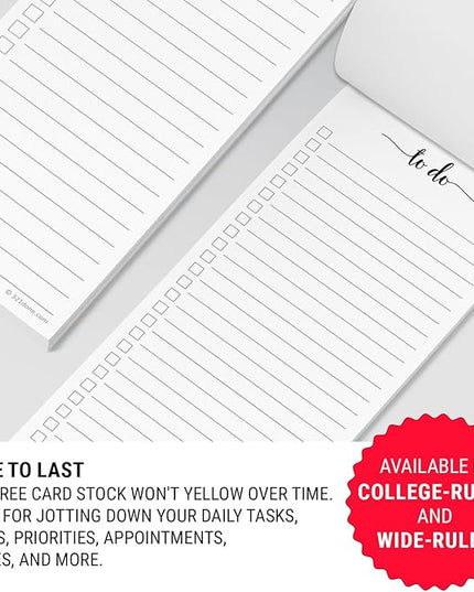 321Done 2-Pack Skinny To Do List Notepad, Made in USA - 3.7x8.5, College Ruled, Simple Stylish To-Dos Memo Pad for Planning, Tasks, Appointments, Reminders, Home, Office - 50 Sheets per Pad