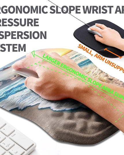 Ergonomic Slope Mouse Pad Wrist Support, Wrist Rest Mousepad for Carpal Tunnel Pain Relief with Massage Bulge and Slow Rebound Memory Foam (12x8 inch, Sunrise Beach)