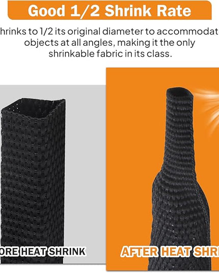 FOURUB 2:1 Ratio Flat Heat Shrinkable Braided Sleeving,Electrical Insulating Tubing,Durable Automotive Fabric Harness Shrinking Sheath (1/4"-42ft)