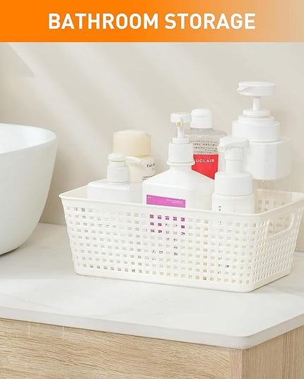 Plastic Storage Baskets With Lid, Storage Bins for Organizing, Stackable Decorative Containers for Shelves Drawers Desktop Closet Playroom Classroom Office, 10 Pack-White