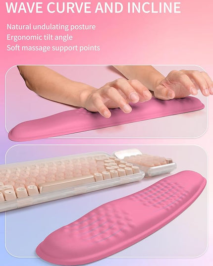 Hokafenle 2in1 Combination, Wave Keyboard Wrist Rest and Ergonomic Curvature Mouse Pad Wrist Support for Relieve Wrist Pain, Filled with Soft Cushion Memory Foam, Tough Guy Pink