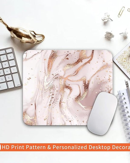 Square Mouse Pad Rose Gold Marble, Personalized Premium-Textured Custom Mouse Mat Design, Washable Mousepad Cloth, Non-Slip Rubber Base Computer Mouse Pads for Wireless Mouse