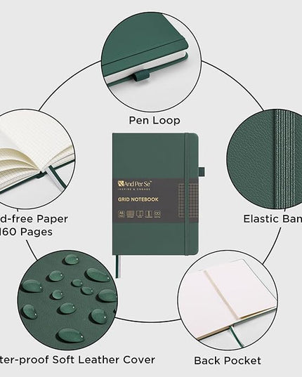 &And Per Se Graph Journal Notebook, 160 Pages, 5.7 x 8 inches College Ruled Thick Paper Notebook Journals for Writing, Grid Hardcover Notebook(1 Pack, green)