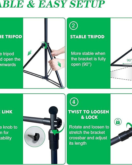 2-in-1 Green Backdrop Stand Kit - 6x9 ft Green Backdrop with 6.5x6.5ft Portable Photography Stand for Video Streaming,Zoom Meetings,Parties,Anti-Wrinkle Polyester Fabric