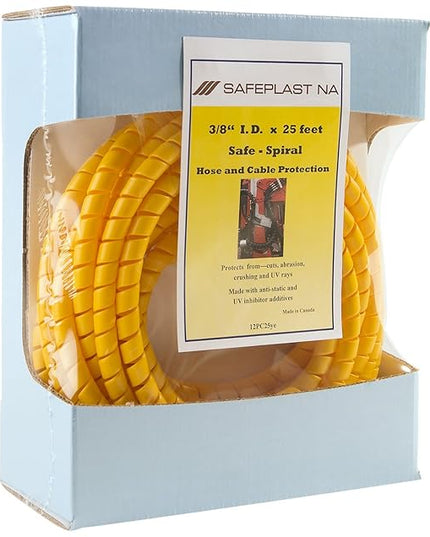 Caplugs SPPC Series – Safeplast Safe-Spiral Pre-Cut Spiral Wrap, Hose & Cable Protector, Yellow HD-PE, 0.375" OD x 25' Pre-Cut Length, Hydraulic & Pneumatic Hoses (12PC25ye)