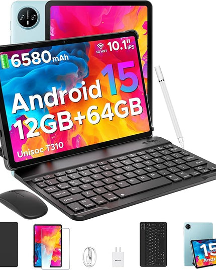 DOOGEE Tab A9 Android Tablet,10 inch Tablet,12GB+64GB/2TB TF,6580mAh Gaming Tablets,2.0GHz Quad Core,1280x800 IPS HD,Dual Speakers,5G WiFi,BT5.0,Face Unlock,Android 15 Tablet with Keyboard,Pen&Mouse