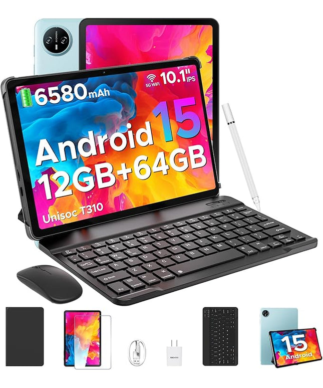 DOOGEE Tab A9 Android Tablet,10 inch Tablet,12GB+64GB/2TB TF,6580mAh Gaming Tablets,2.0GHz Quad Core,1280x800 IPS HD,Dual Speakers,5G WiFi,BT5.0,Face Unlock,Android 15 Tablet with Keyboard,Pen&Mouse