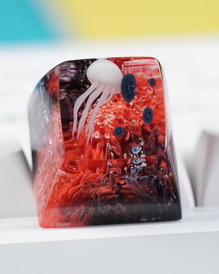 Jellyfish Artisan Keycap Red Black Coral Reef R1 SA Profile Custom Sea Creature Keycaps 1U ESC Handmade Gaming Sea Resin Key Cap Cherry MX Switch Compatible Mechanical Keyboard Jellyfish Lover Gift