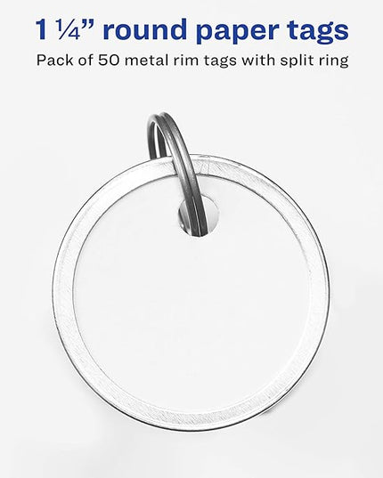 Avery Metal Rim Key Tags, 1.25" Diameter Tag, Metal Split Ring, White, 50 Tags (11025)