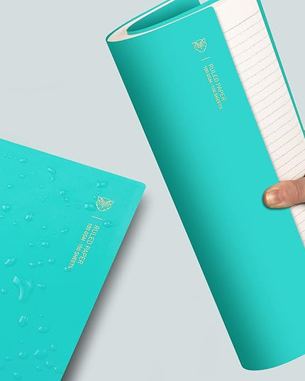 EMSHOI A4 Spiral Notebook College Ruled Lined Journal, 11.2" x 8.27", 300 Pages, 100gsm Thick Paper, Waterproof Softcover, Twin-Wire Binding, Sticky Notes, LightBlue