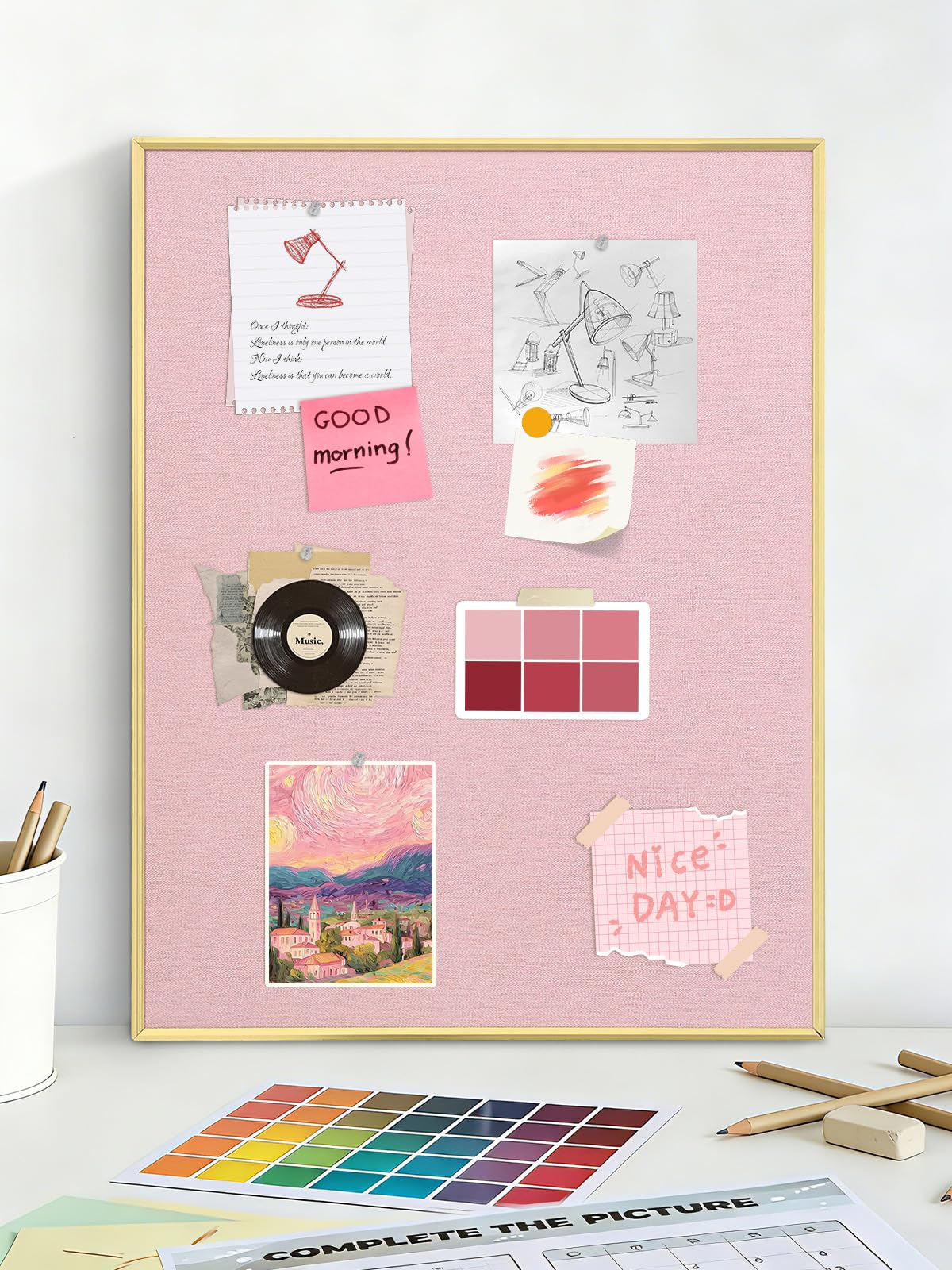 Aitakatta Bulletin Board with Golden Aluminum Frame, Pink Fabric Cork Board for Walls, 17 x 13 inches Pin Board with Push Pins for Office Home(G-AL,PK,4333)