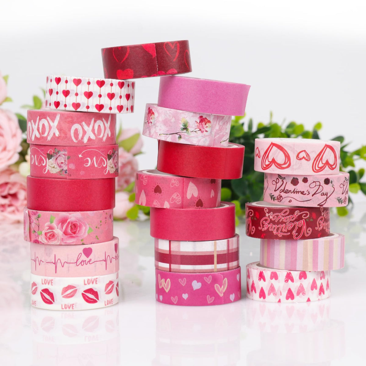 Abilat 20 Rolls Valentine's Day Washi Tape Red Pink Heart Love Masking Tape for Wedding Romantic Scrapbook DIY Craft Valentines Decorative Duct Tape for Journaling Giftwrap Tape Supplies