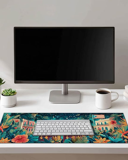 Large Mouse Pad Gaming Mousepad 31.5 x 11.8 Inch Keyboard Desktop Mat Diatomite XL Mouse Pad for Home and Office Desk Accessories with Tropical City Drum Frog Artwork and Smooth Diatomite