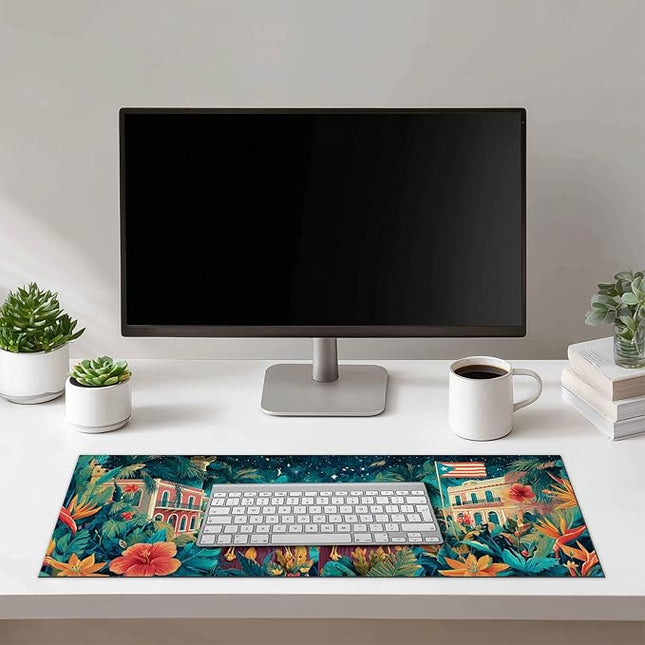 Large Mouse Pad Gaming Mousepad 31.5 x 11.8 Inch Keyboard Desktop Mat Diatomite XL Mouse Pad for Home and Office Desk Accessories with Tropical City Drum Frog Artwork and Smooth Diatomite