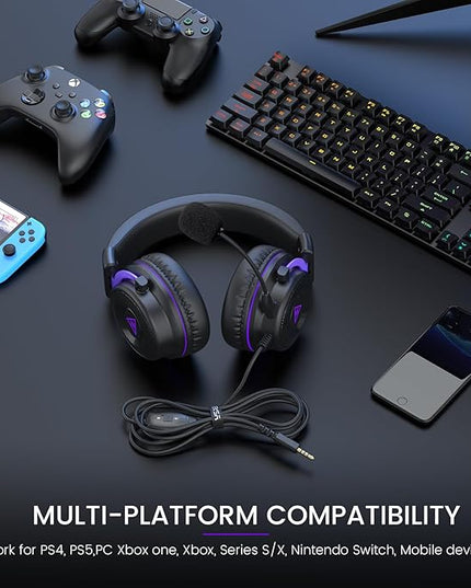 EKSA E900 Headset with Microphone for PC, PS4,PS5, Xbox - Detachable Noise Canceling Mic, 3D Surround Sound, Wired Headphone for Gaming, Computer, Laptop, 3.5MM Jack