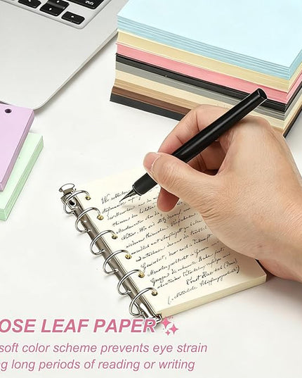 PATIKIL Colored Loose Leaf Paper, 4.1" x 2.5"(A8) 300 Sheets 5 Holes Punched 150GSM Blank Binder Refill Paper Supplies for Office Note Taking Teacher Planner Journal Notebook, Black