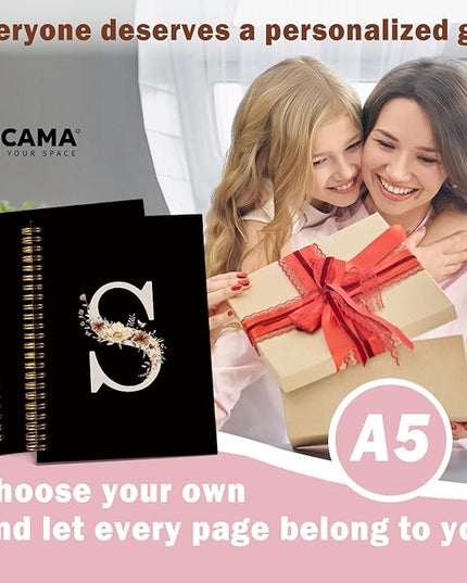 Lacama Black Initial Letter S School Notebook Journal, Cute Wildflower Personalized Spiral Notebook, School Supplies, Customized Monogrammed Gifts, Birthday Gifts for Women, Office Supplies