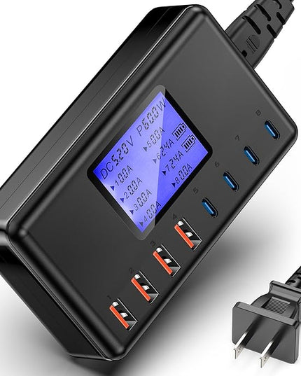 152W Charging Station, 8-Port Desktop USB-C & USB-A Charger Hub, 20W 4xUSB-C & 18W 4xUSB-A, Compatible With iPhone 15/14/13 Pro/Max, iPad, Samsung Galaxy Note S23