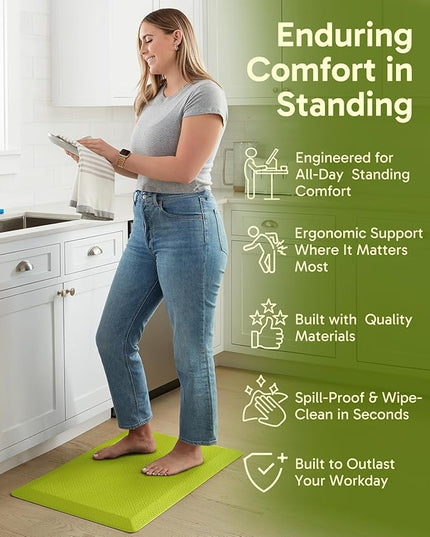 Ophanie Kitchen mats for Floor, 3/4 inch Thick, Kitchen Rugs, 20''x48'' Anti Fatigue Standing Cushioned Mat, Waterproof,Comfort Ergonomic mat for Office, Home, Sink, Green Non-Slip Bottom
