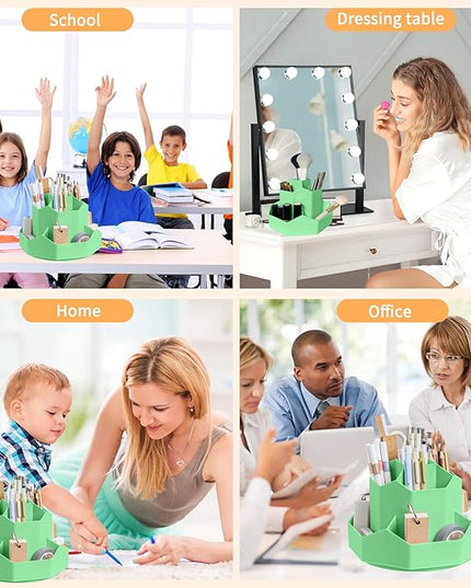 Pencil Pen Holder for Desk,9 Slots 360 Degree Rotating Desk Organizers,Desktop Storage Stationery Supplies Organizer, Cute Pencil Cup Pot For Office, School, Home(Green)
