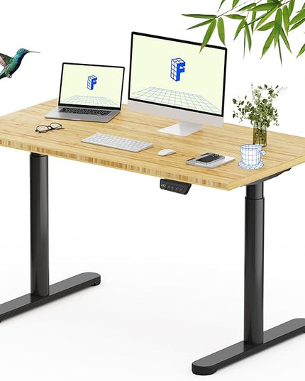 FLEXISPOT Bamboo Electric Standing Desk with Elegant Oval Legs, 48"x24" Height Adjustable Desk for Home Office & Living Spaces, Black Frame