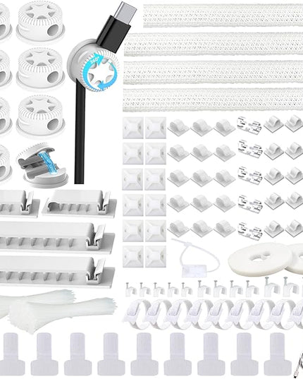 ELII 328Pcs Cable Management Kit, 8 Magnetic Cable Clips,69Adhesive Cable Holder,4 Cable Sleeve Split,22Reusable Cable Strap,200 Nylon Cable Zip Ties with 25 Mounts TV Home(White)