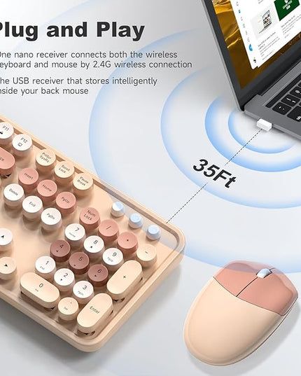 MOFII Wireless Keyboard and Mouse Combo,2.4GHz Retro Full-Size Keyboard with Number Pad and Cute Wireless Mouse for Computer PC Desktops Laptop WindowsxP/7/8/10(Milk Tea Colorful-B)
