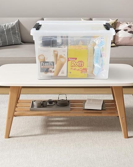 4-Pack 32 L Wheeled Clear Plastic Storage Latch Box, Large Clear Storage Bin with Lid