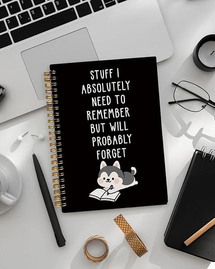 LIANGW Funny Husky Notebook Journal Gifts for Women & Men, Gifts for Husky Lovers Notebooks, Funny Gifts for Coworkers, Black Hardcover Spiral Notebook 5.5x8.3 Inch