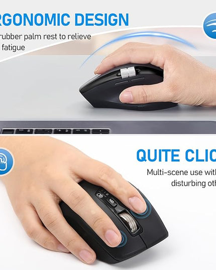 INFINMIND Wireless Bluetooth Side Scroll Mouse with Multi-Device, Ergonomic Computer Mice with Smart Flying Scroll, Quiet Click for Computer, Laptop, iPad, Tablet, MacBook (Black)