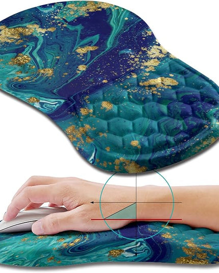 Hokafenle Ergonomic Mouse Pad Wrist Support, Wrist Rest Mousepad for Carpal Tunnel Pain Relief with Integrated Memory Foam Slope Massage Bulge (11.8x7.9 inch,Blue Gold