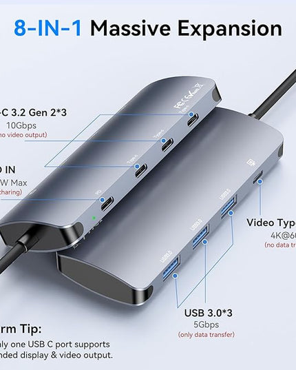 USB C Hub 10Gbps, USB C Splitter with 4K@60Hz Video Output, 100W PD Charging, Data Transfer, USB4 Multiport Dongle Adapter Extender for MacBook Pro/Air, iPad Pro, Dell, HP and More Type C Devices
